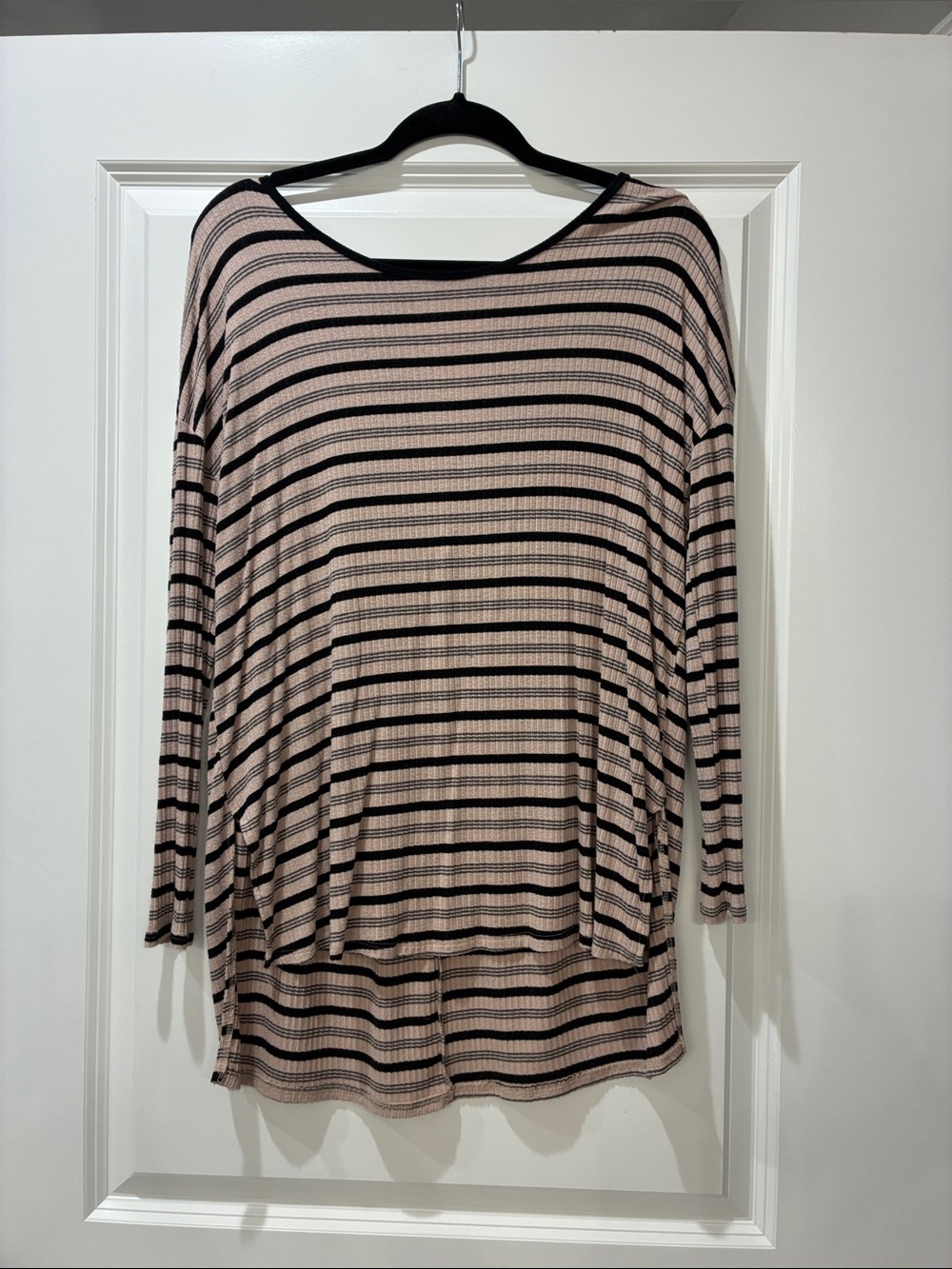 Striped tan and Black Long-Sleeve Women's Top